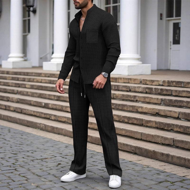 Blake - Conjunto de camisa e calças em malha waffle texturada