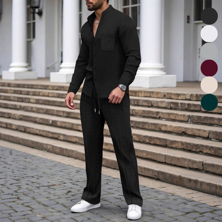 Blake - Conjunto de camisa e calças em malha waffle texturada