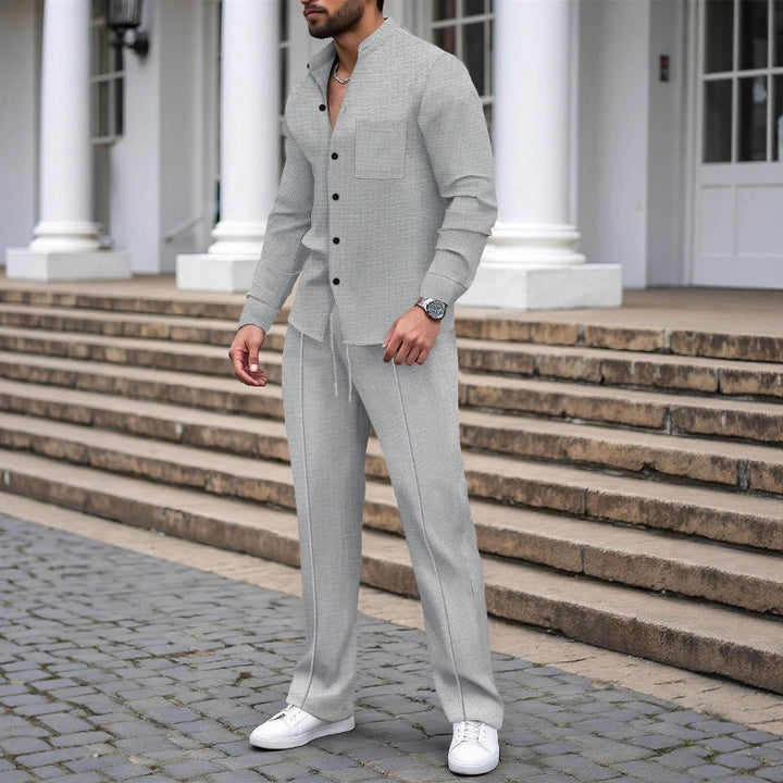 Blake - Conjunto de camisa e calças em malha waffle texturada