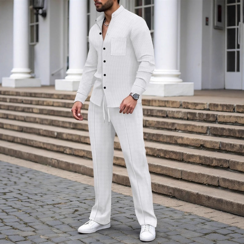 Blake - Conjunto de camisa e calças em malha waffle texturada