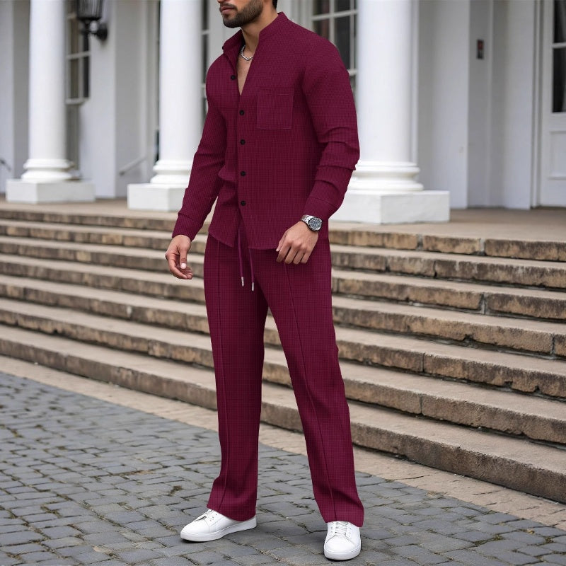 Blake - Conjunto de camisa e calças em malha waffle texturada