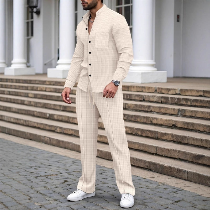 Blake - Conjunto de camisa e calças em malha waffle texturada